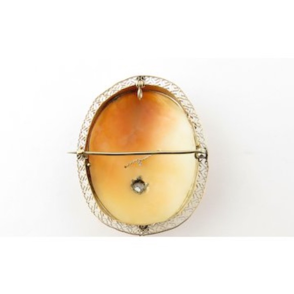 Vintage 14 Karat Yellow Gold and Diamond Cameo Brooch/Pendant #4435 - Picture 7 of 8